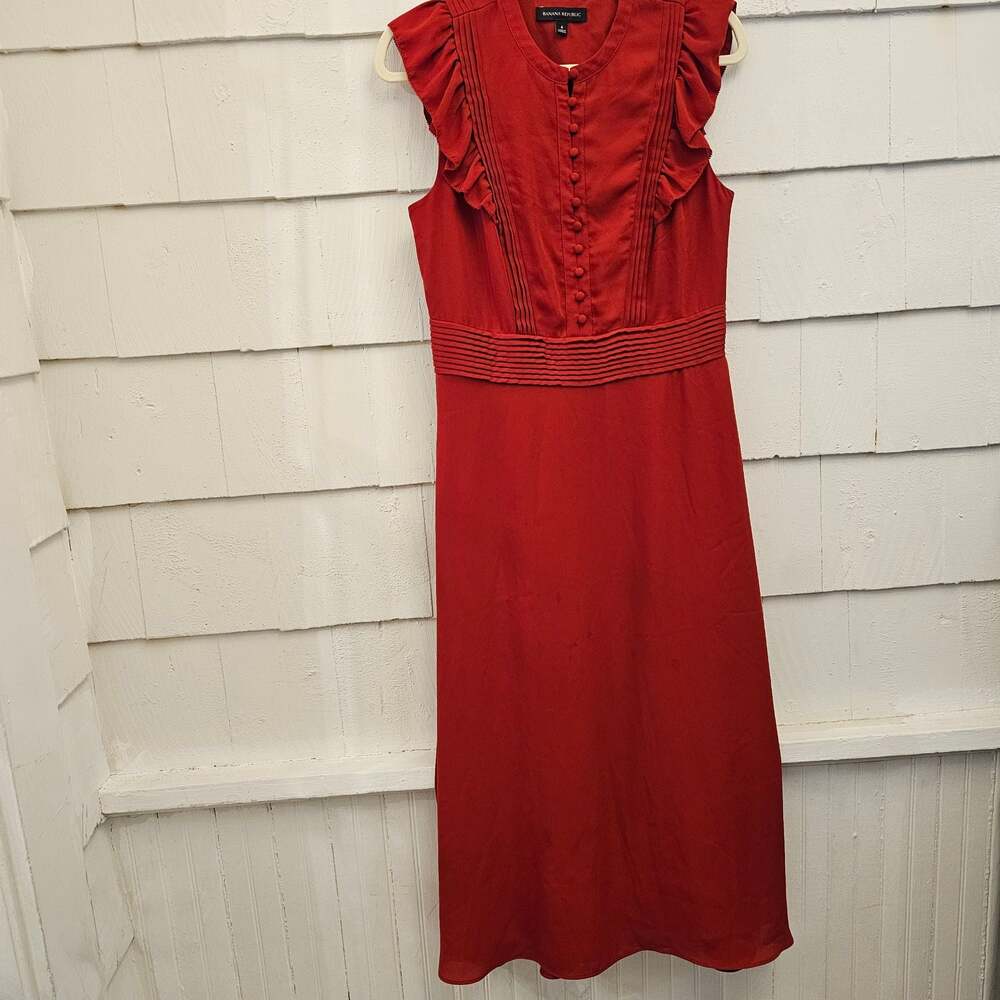 Banana Republic Orange Red Maxi Dress Women's Size 6 Ruffle Sleeves Button Front - Picture 2 of 9